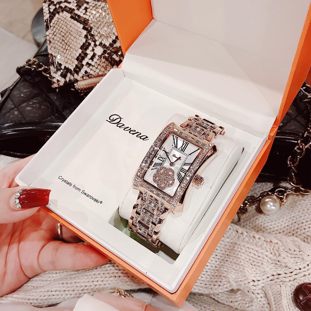 Đồng Hồ Nữ Davena Đính Đá Rose Gold 29x41mm Authentic