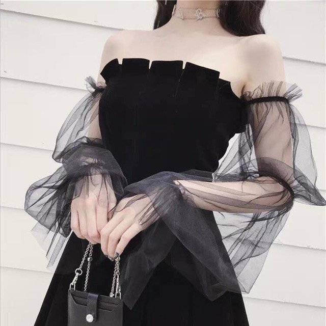 Đầm Xòe Cúp Ngực UMI Phối Tay Lưới Bo Thun Phía Sau Lưng ( Có Mút Ngực ) | BigBuy360 - bigbuy360.vn