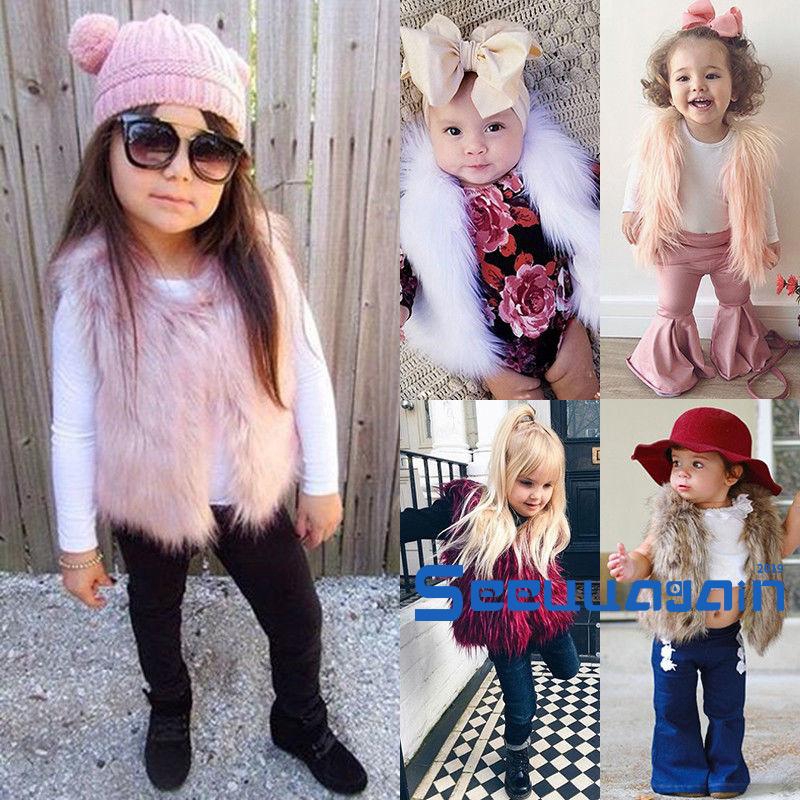 ❥☀✿SEEFashion Baby Girls Kids Winter Warm Toddler Faux Fur Vest Gilet Outerwear Coat Jacket