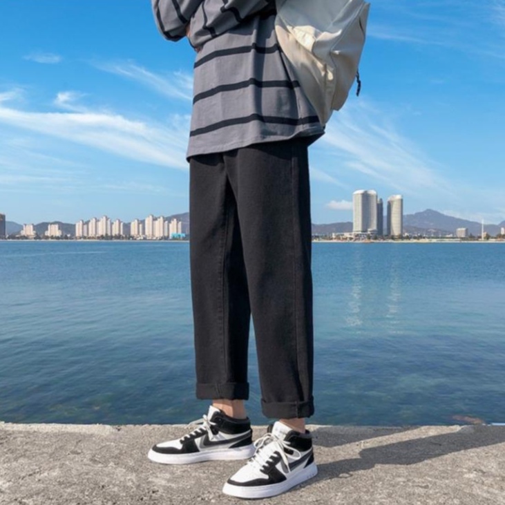 Quần jean baggy đen nam, nữ ống rộng, dáng suông, không phai màu-D01 | BigBuy360 - bigbuy360.vn