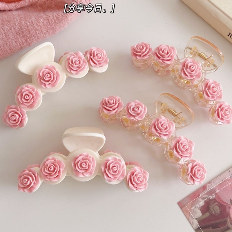 Kẹp tóc nhựa hình bông hoa hồng retro nữ tính ngọt ngào cho nữ kẹp tóc nhựa cỡ lớn sau đầu hình hoa phong cách Hàn Quốc