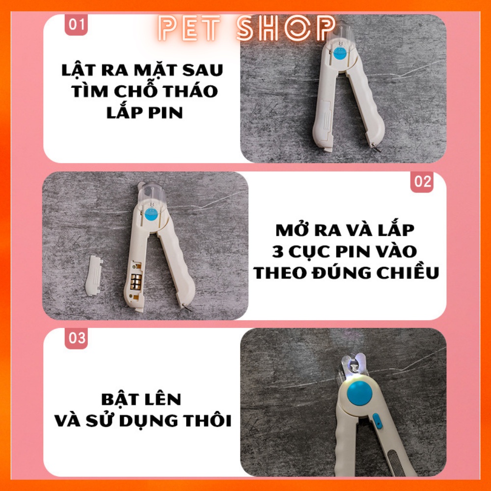 Kìm cắt móng Dũa Móng đa năng cho chó mèo tích hợp đèn led, dũa và máng che siêu tiện dụng Đèn chiếu tuỷ, cắt nhanh an t