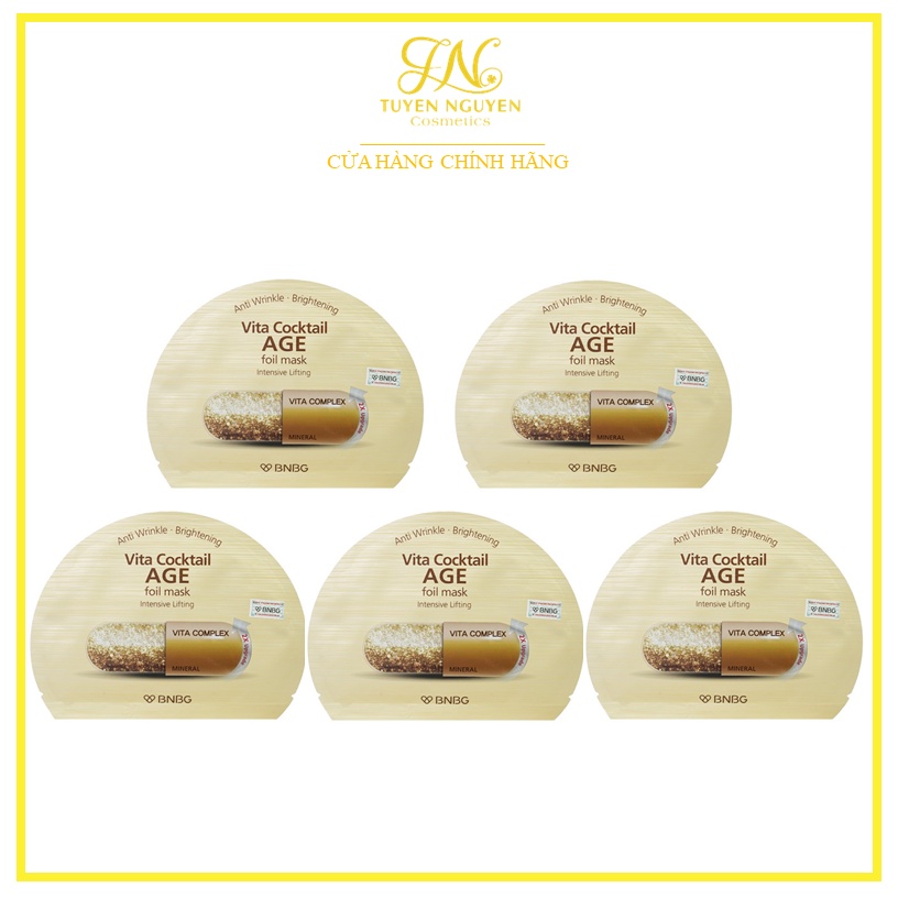 Combo 5 miếng Mặt nạ thiếc vàng Chống Lão Hóa, Giảm Nếp Nhăn BNBG Vita Cocktail Age Foil Mask Intensive Lifting 30ml