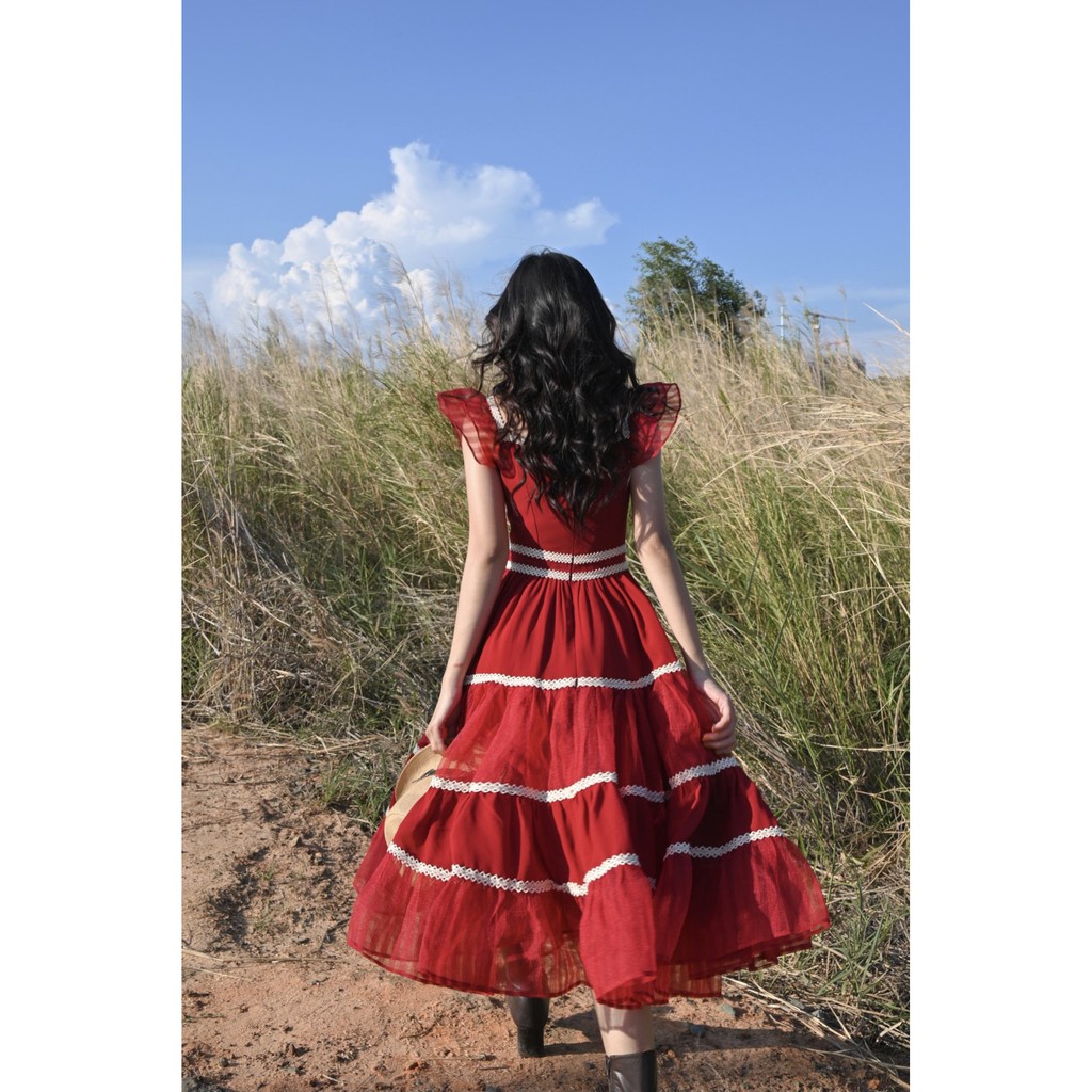 [Mã SKAMSALEP6 giảm 10% tối đa 100K đơn 150K] SÒ VINTAGE - LIVIA Đầm xòe tay cánh tiên viền ren | BigBuy360 - bigbuy360.vn