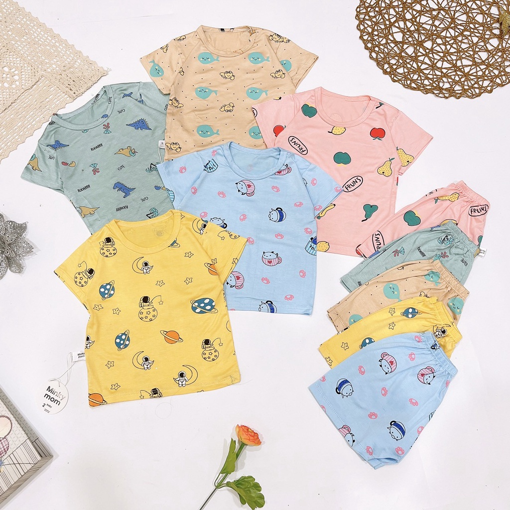 Bộ quần áo cho bé trai bé gái chất liệu thun lạnh MInky mom 5 đến 16kg