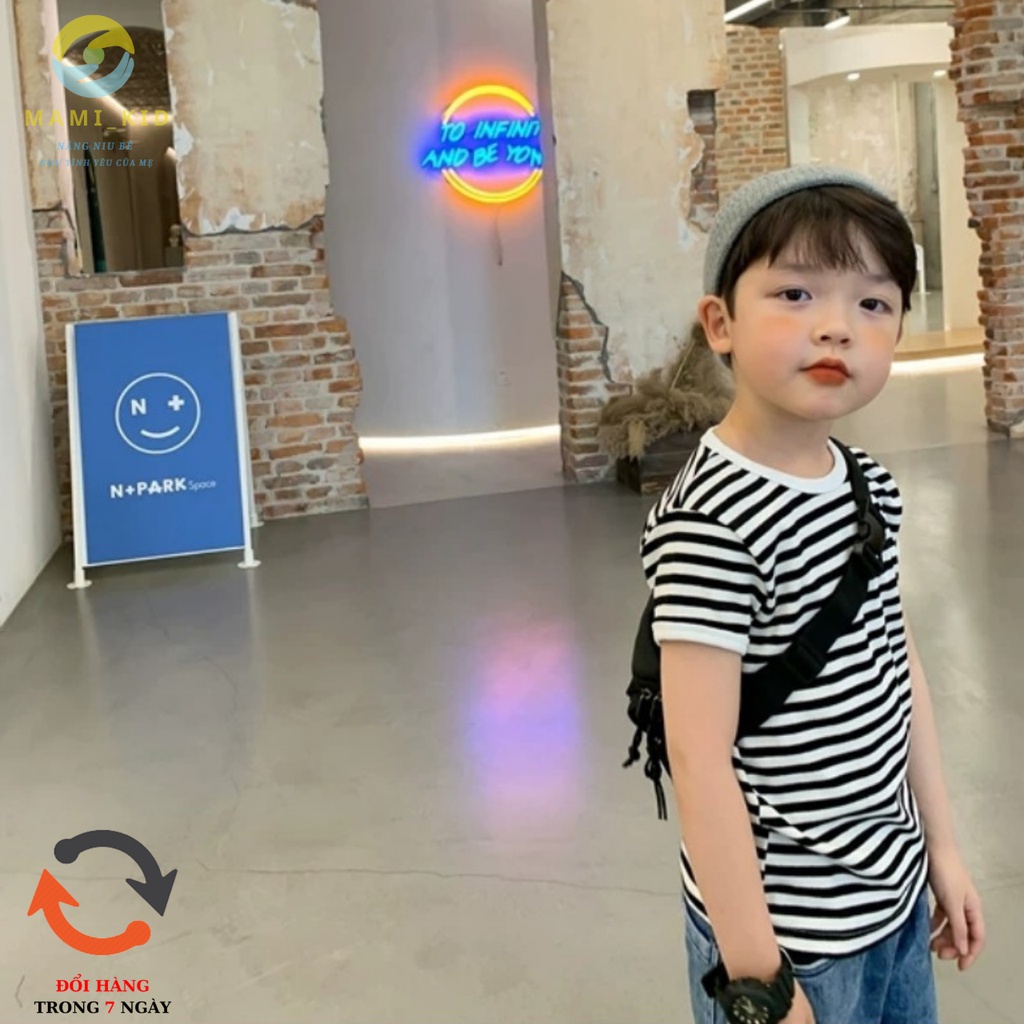 áo phông cho bé trai sọc kẻ sành điệu 12-40kg, mamikid