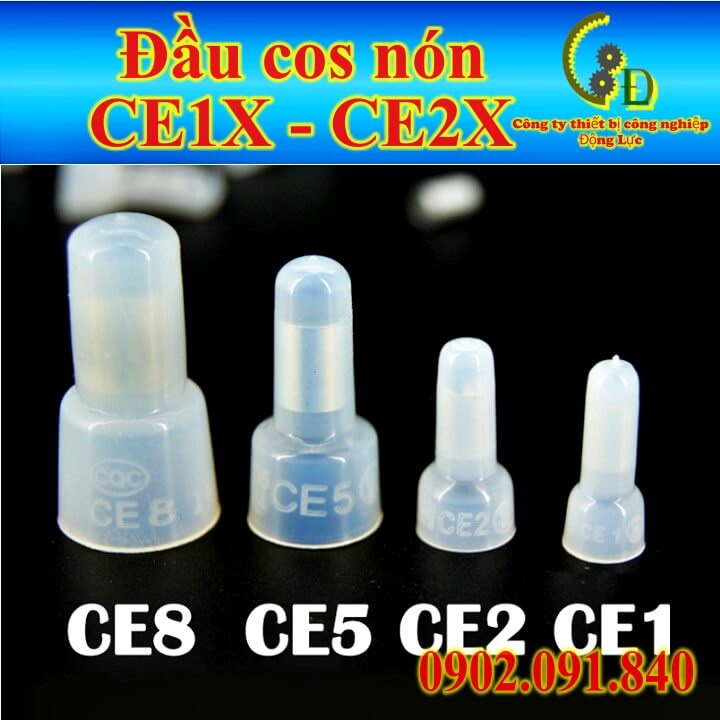 Đầu cos nón CE-1x CE-2x 1000cái, cosse mũ chụp, cốt cút bấm nối cánh dây điện 1.25mm, 2mm bằng đồng bọc nhựa