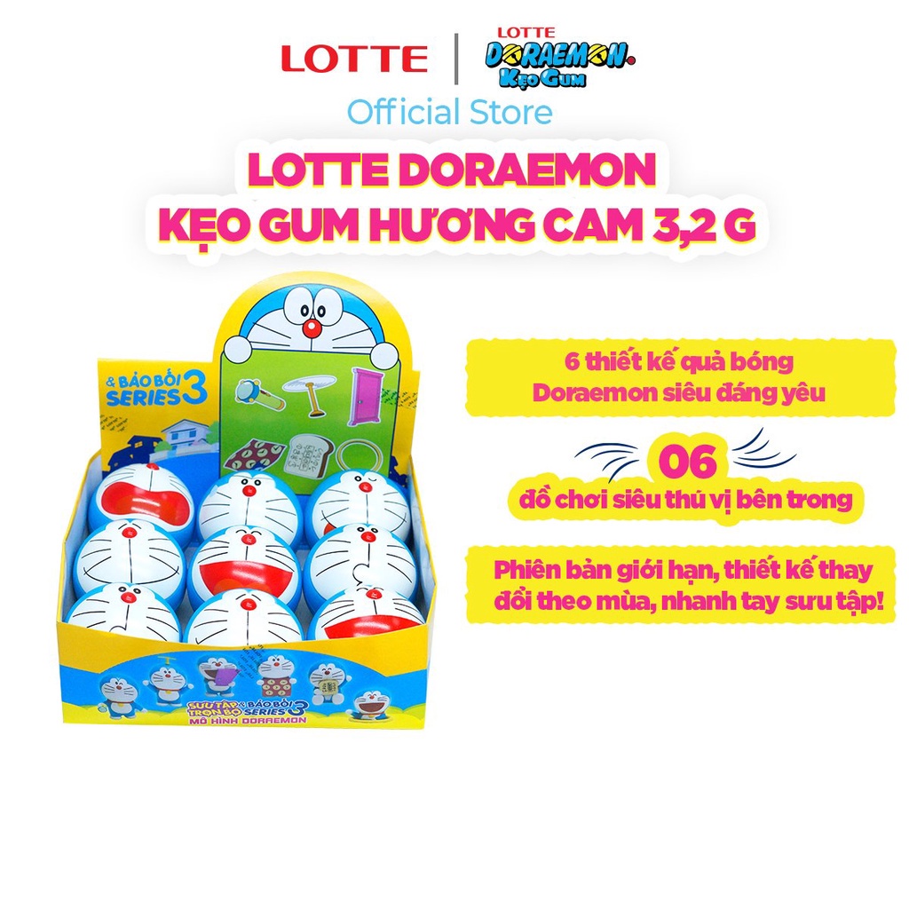 Lotte Doraemon - Kẹo gum hương cam 3,2 g (1 quả bóng)