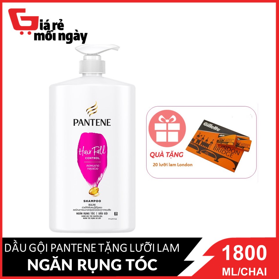 Dầu gội siêu to Pantene Ngăn rụng tóc 1800ml tặng kèm 20 lưỡi lam London