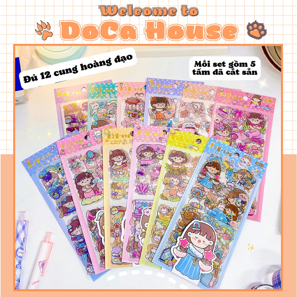 Set 5 Tấm Sticker Chủ Đề 12 Cung Hoàng Đạo Dễ Thương Trang Trí Sổ Tay, Đồ Dùng, Album