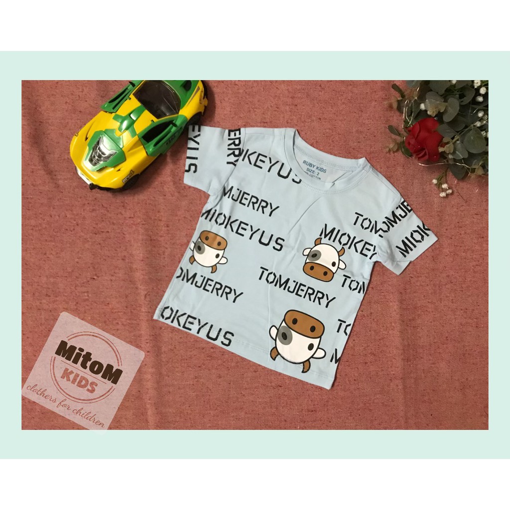 Áo cotton bé trai ♥️ FREESHIP ♥️ Chất thun cotton mềm mịn, họa tiết chú bò siêu cute