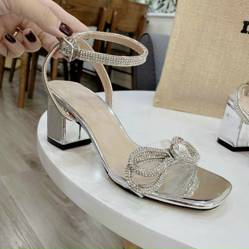 Sandal nữ cao 5cm quai đính đá lấp lánh tiểu thư sang chảnh