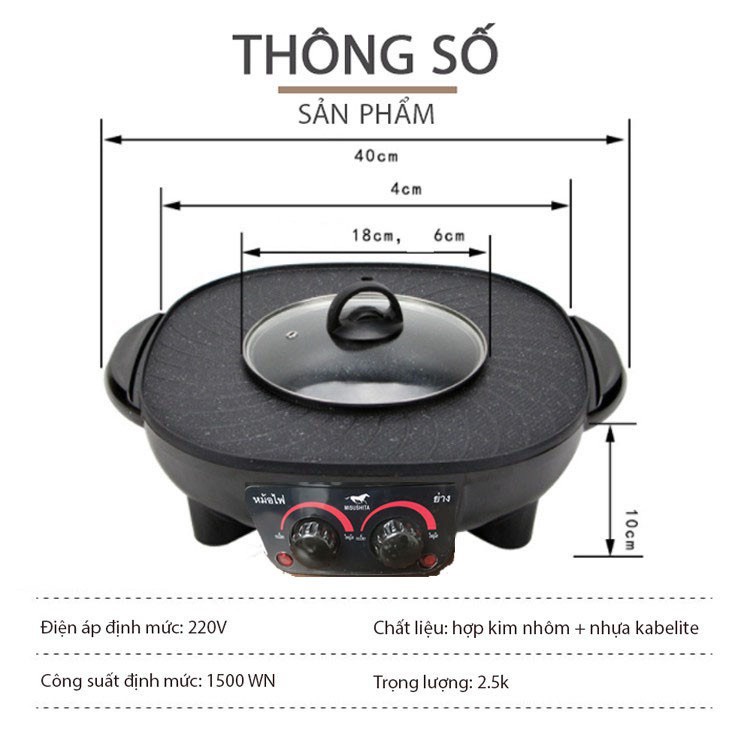 Bếp lẩu nướng đa năng 2 trong 1 MISUSHITA MS-0918 (Bảo Hành 12 Tháng )