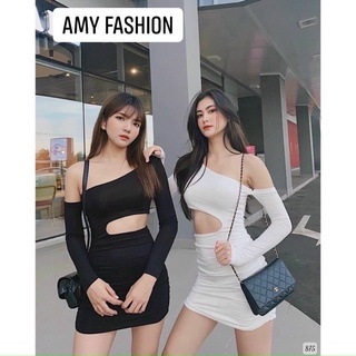 Đầm Body Đen Lệch Vai Khoét Eo Màu Đen
