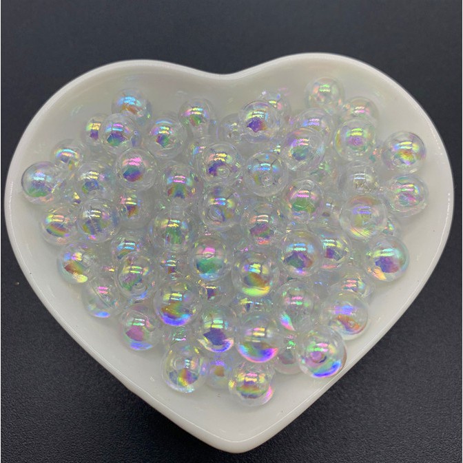 10 hạt nhựa tròn ánh màu hologram 6mm, 8mm, 10mm/ hạt nhựa acrylic màu lấp lánh xỏ lỗ hai đầu