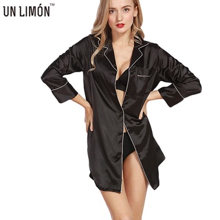 Áo ngủ bằng lụa satin UNLIMON thiết kế tay dài quyến rũ cho nữ !