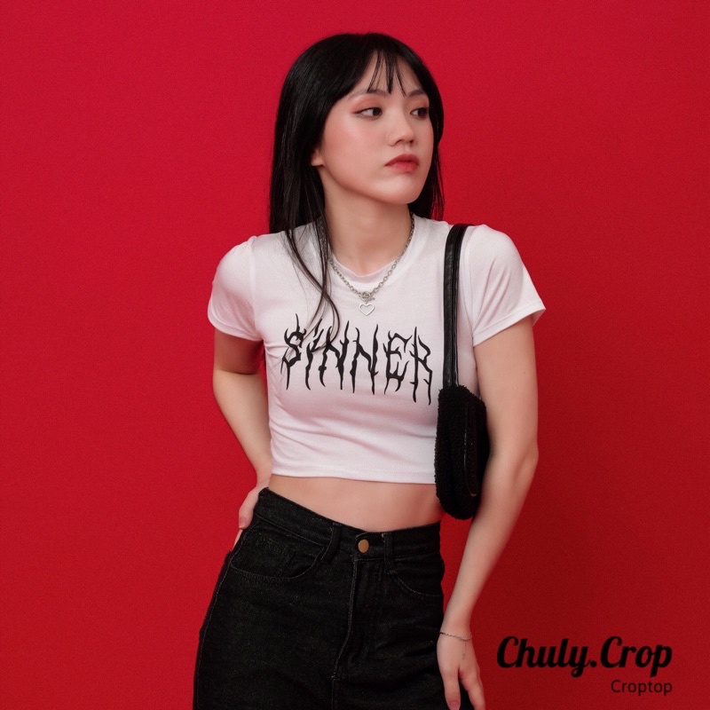 Áo croptop ôm in hình Sinner màu trắng đen dễ mặc dễ phối đồ⚡⚡ kèm ảnh thật