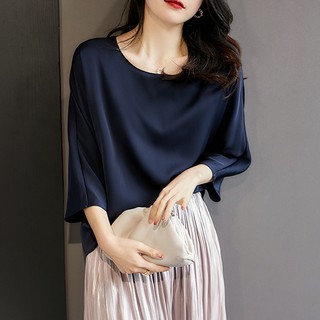 Áo sơ mi nữ vải lụa mịn tay lỡ siêu xinh 3 size S M L thoáng mát phù hợp mặc kết hợp full 4 mùa
