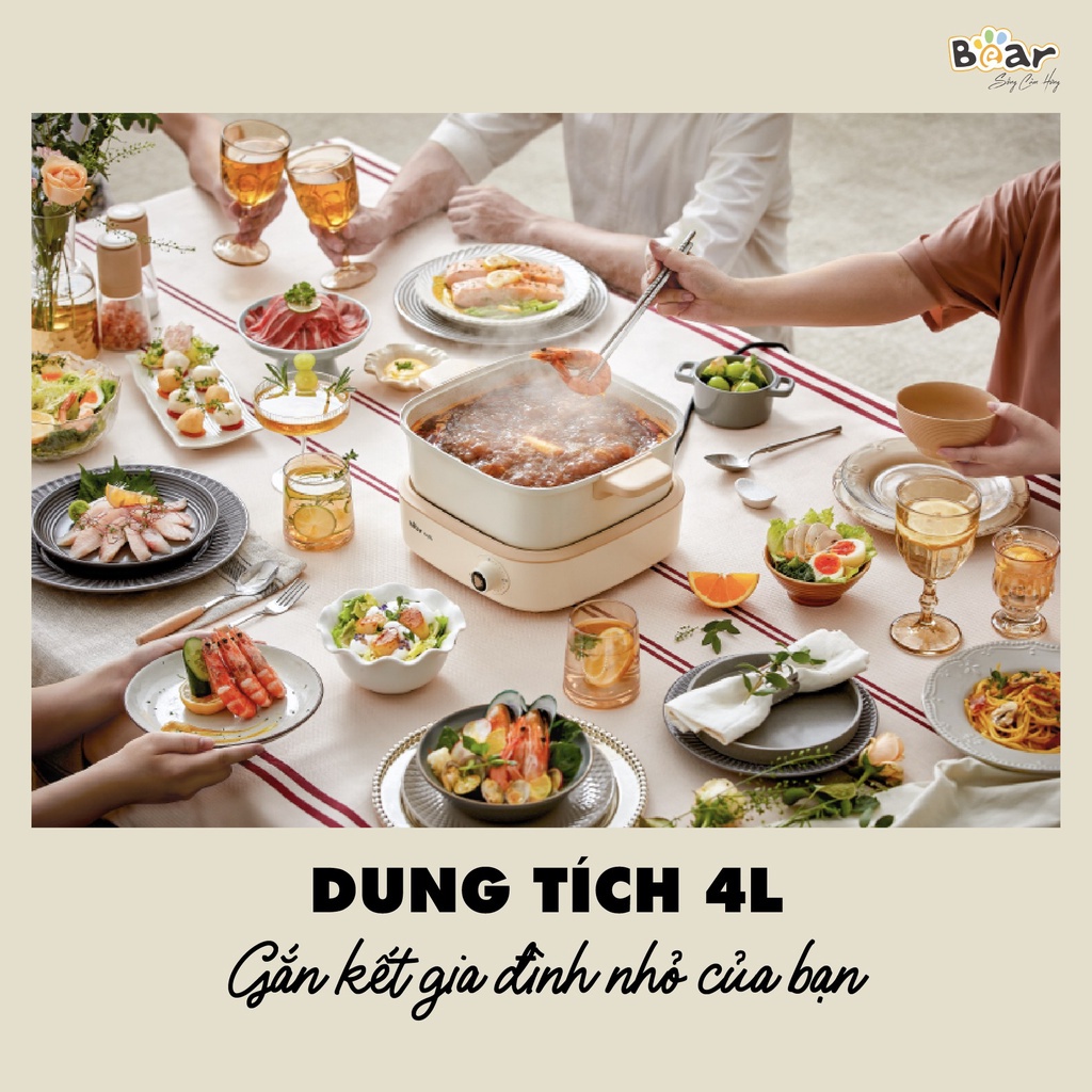 Nồi Lẩu Điện Đa Năng Bear 7 trong 1 Chống Dính Cao Cấp, Nấu Lẩu Thịt Nướng Tiết Kiệm Điện DHG-C40M1