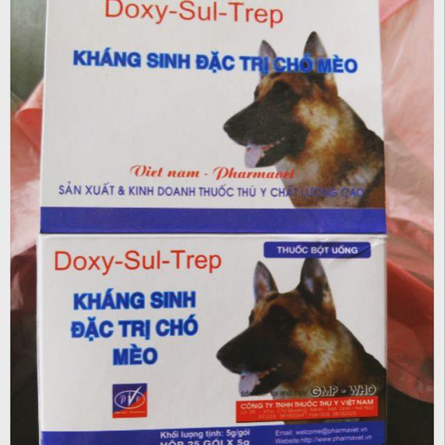 Hanpet.GV- DOXY_Sul_Trep Đi ỉa chó mèo kiết lỵ và phân lỏng chó mèo thú cưng dạng bột uống gói 5gr