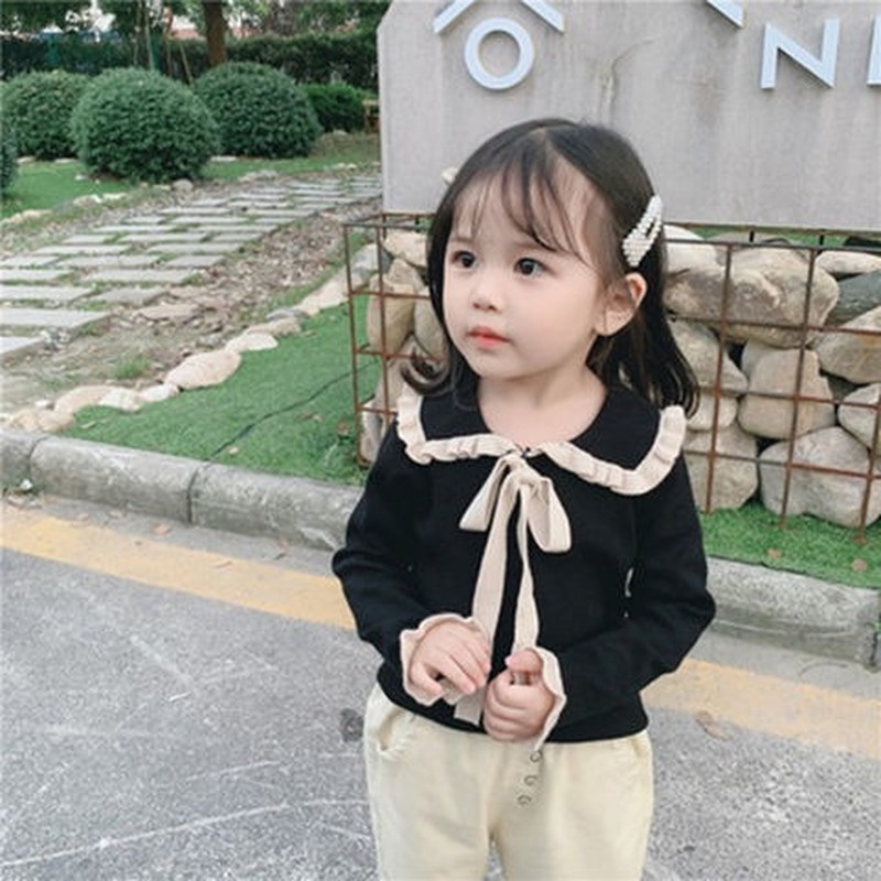 Áo Thun Tay Dài Cổ Búp Bê Thời Trang Thu Đông Hàng Mới Dành Cho Bé Gái