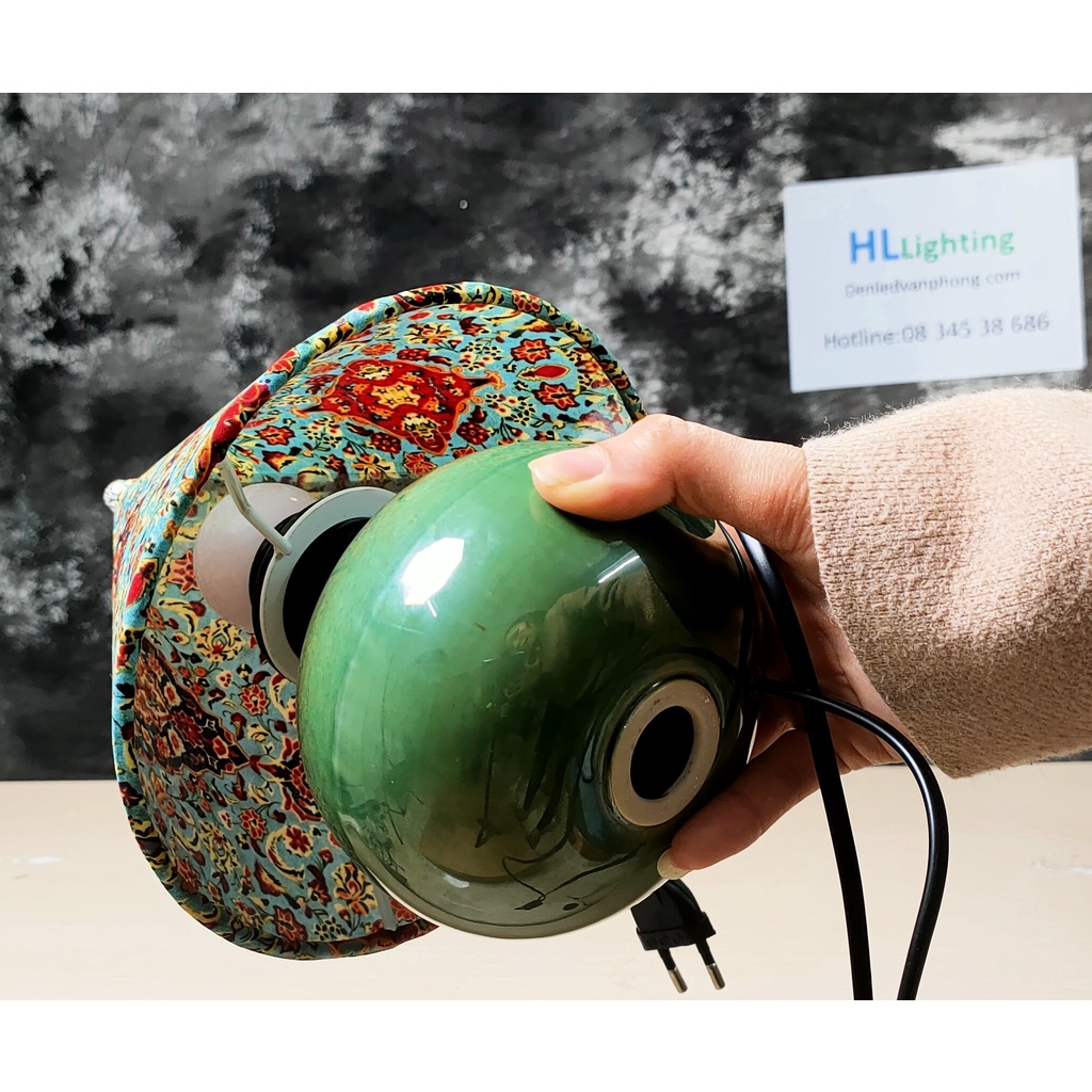 Đèn ngủ để bàn mini MN001B, đèn thổ cẩm Gốm Sứ Bát Tràng trang trí nội thất HL Lighitng