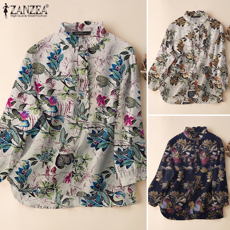 Áo tay dài ZANZEA cổ đứng phong cách đường phố retro dành cho nữ