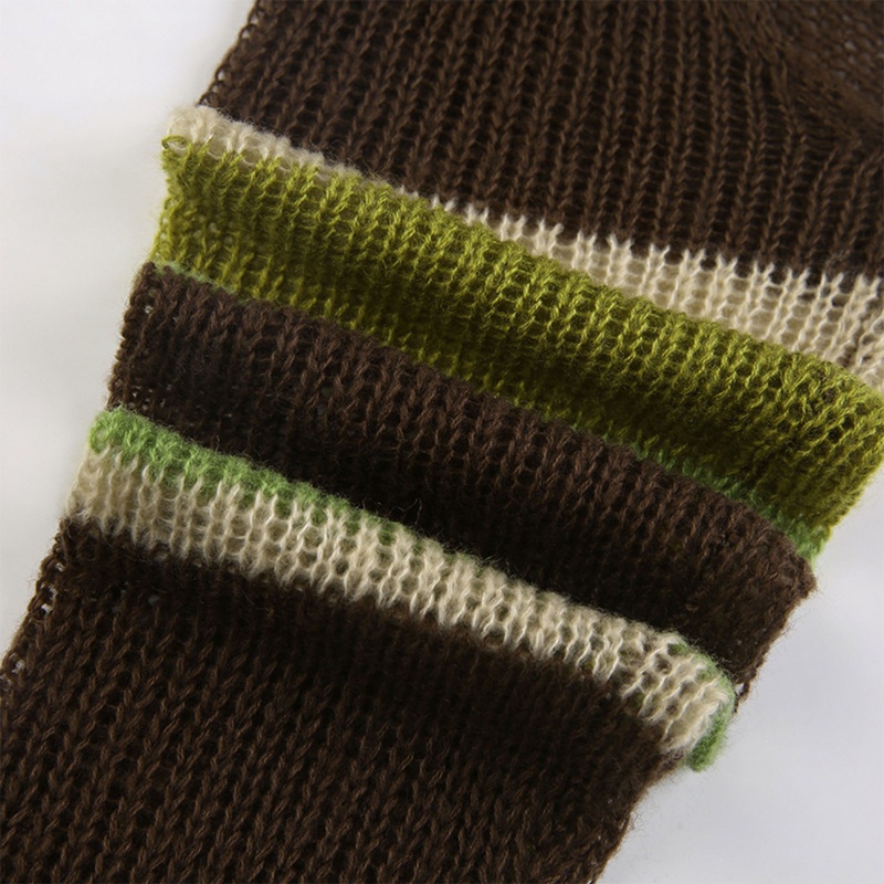 Áo Sweater Dệt Kim Tay Dài Kẻ Sọc Thiết Kế Xinh Xắn Cho Nữ