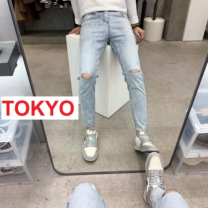 QUẦN JEAN NAM CHẤT BÒ RÁCH GỐI MÀU XANH HOT TREND CÁ TÍNH 991KJ TOKOSHOP