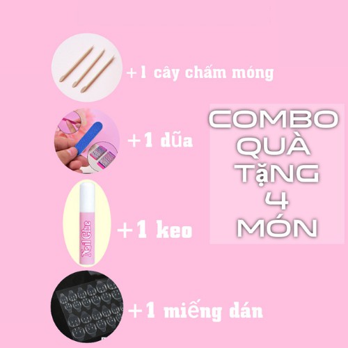 Móng tay giả họa tiết 3D 1000 Mẫu cho sự lựa chọn của khách Set 24 móng (combo 4 món quà tặng)