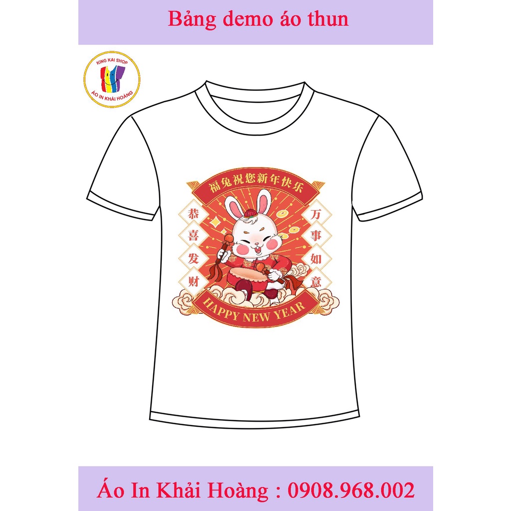 áo thun tết gia đình 2023 in hình thỏ chúc tết cung hỷ phát tài vạn sự như ý