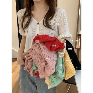 Áo len mỏng cổ V hoạ tiết trám