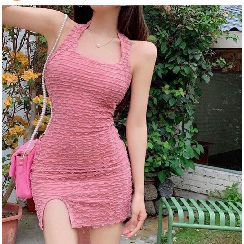 Đầm body cổ yếm xẻ đùi( ảnh thật trãi sàn)