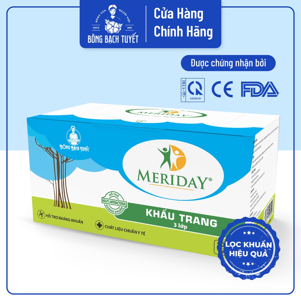 Combo 3 Hộp khẩu trang y tế 3 lớp Meriday Bông Bạch Tuyết kháng khuẩn màu xanh - Hộp 50 cái | BigBuy360 - bigbuy360.vn