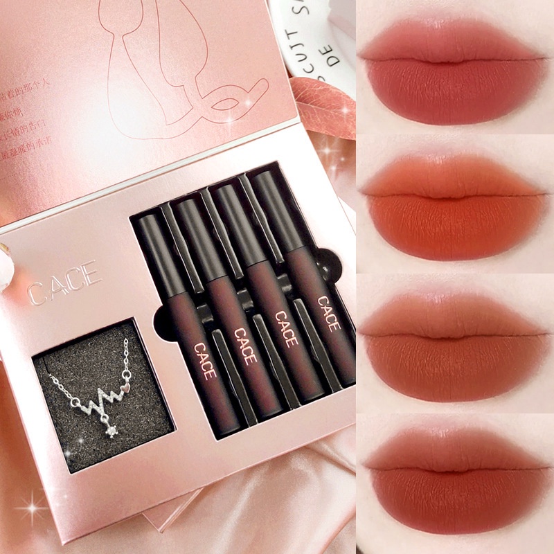 Set 4 son kem lì CACE mềm mịn hình trái tim làm quà tặng lễ tình nhân