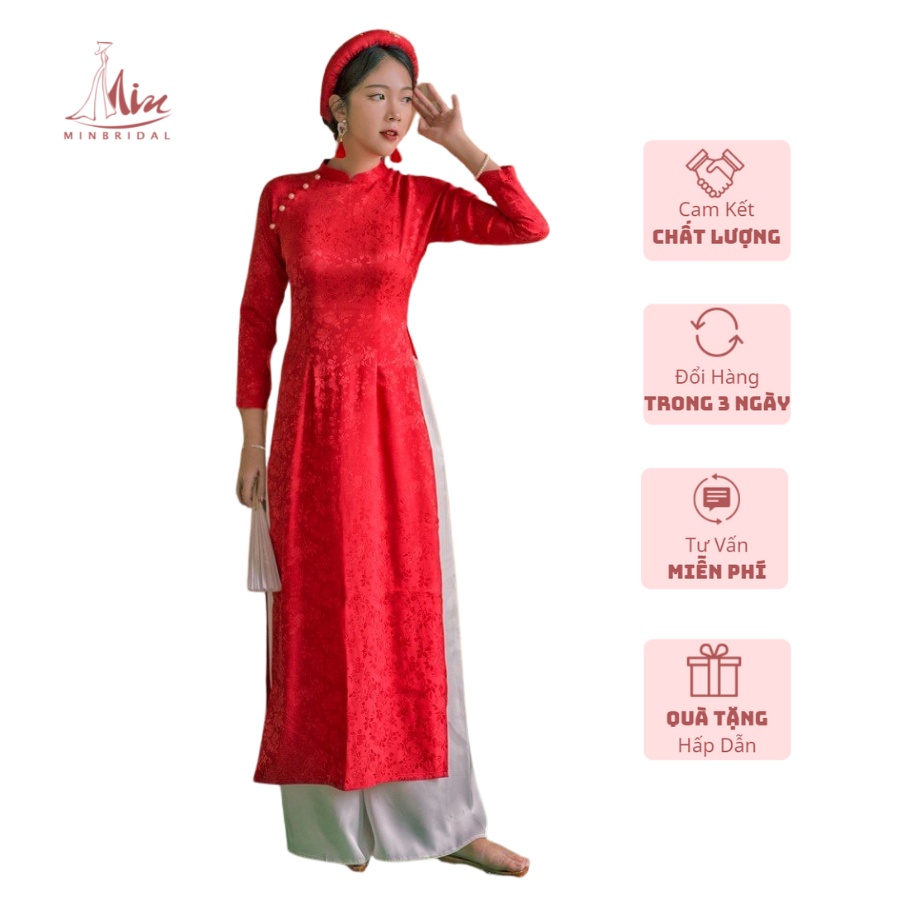 Áo Dài Gấm Lụa Màu Đỏ-Ao Dai Min