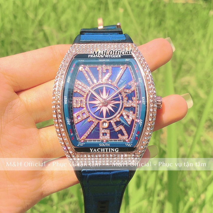 Đồng hồ đeo tay nam FM V41 viền đính đá, dây cao su bọc da sang trọng, đẳng cấp thời trang đẹp giá rẻ [Tặng thêm pin] | BigBuy360 - bigbuy360.vn