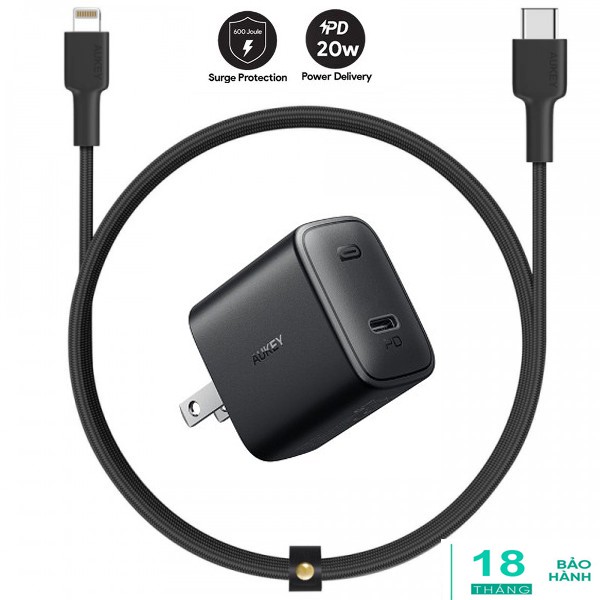 BỘ SẠC NHANH IPHONE AUKEY PA-F1S VÀ CÁP CB-CL3