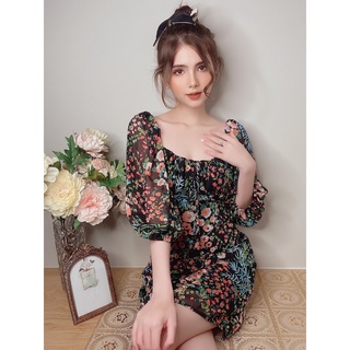 Đầm Cổ U Tay Phồng Hoạ Tiết Hoa EDINI - D1454