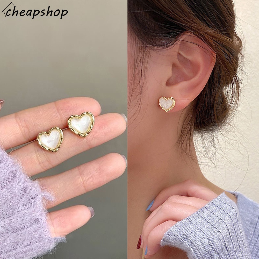 Khuyên tai iF YOU kiểu trái tim đính ngọc trai thời trang thanh lịch