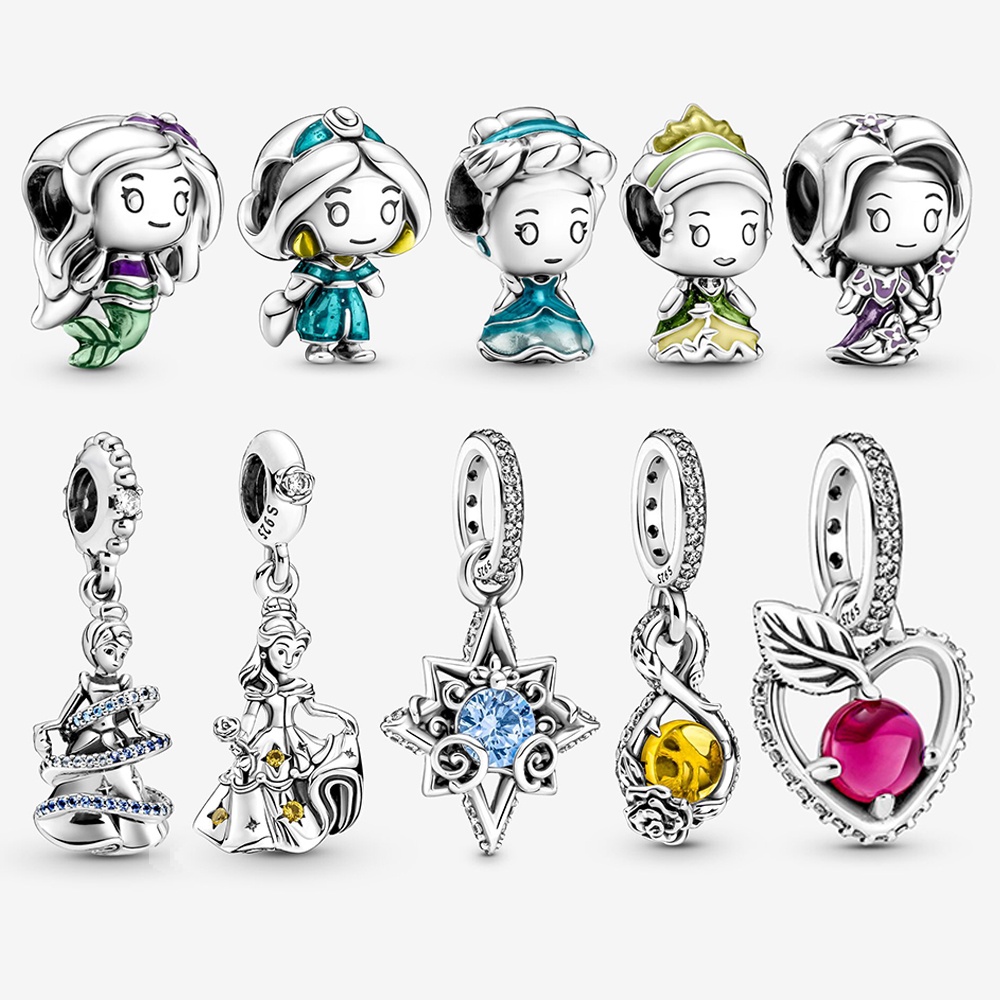 PANDORA Mặt Dây Chuyền Mạ Bạc Hình Công Chúa Disney Lấp Lánh