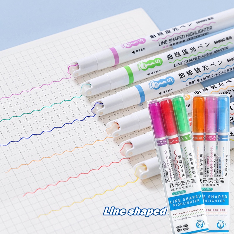 Set 3 Bút Đánh Dấu Dạng Cong Nhanh Khô Nhiều Màu Sắc