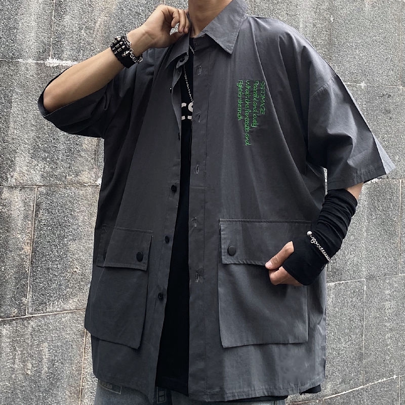 [Miễn Phí Vận Chuyển] Áo Sơ Mi Nửa Tay 162029Áo Khoác Nam Tay Lỡ Form Rộng Thời Trang Hàn