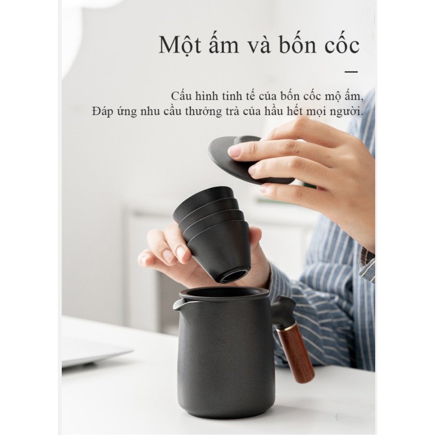 Ấm trà tách nước Quick-off Cup gốm sứ phong cách Nhật Bản (Black)