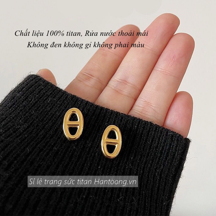 Bông tai bằng titan không gỉ mạ vàng 18k thiết kế hình học đơn giản thanh lịch dành cho nữ
