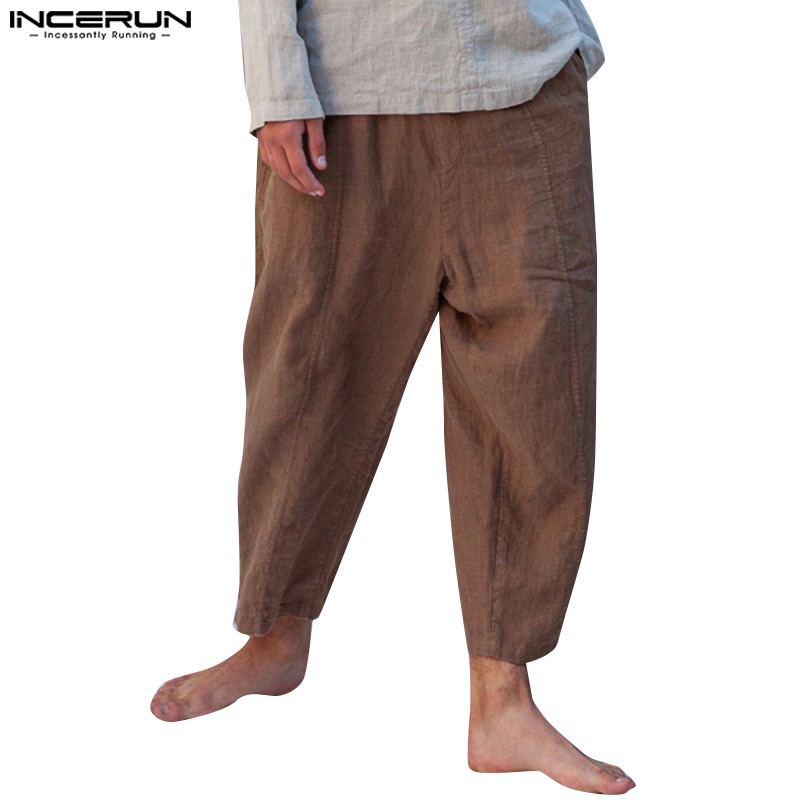 Quần dài INCERUN dáng suông đàn hồi tốt tập yoga phong cách cổ điển cho nam