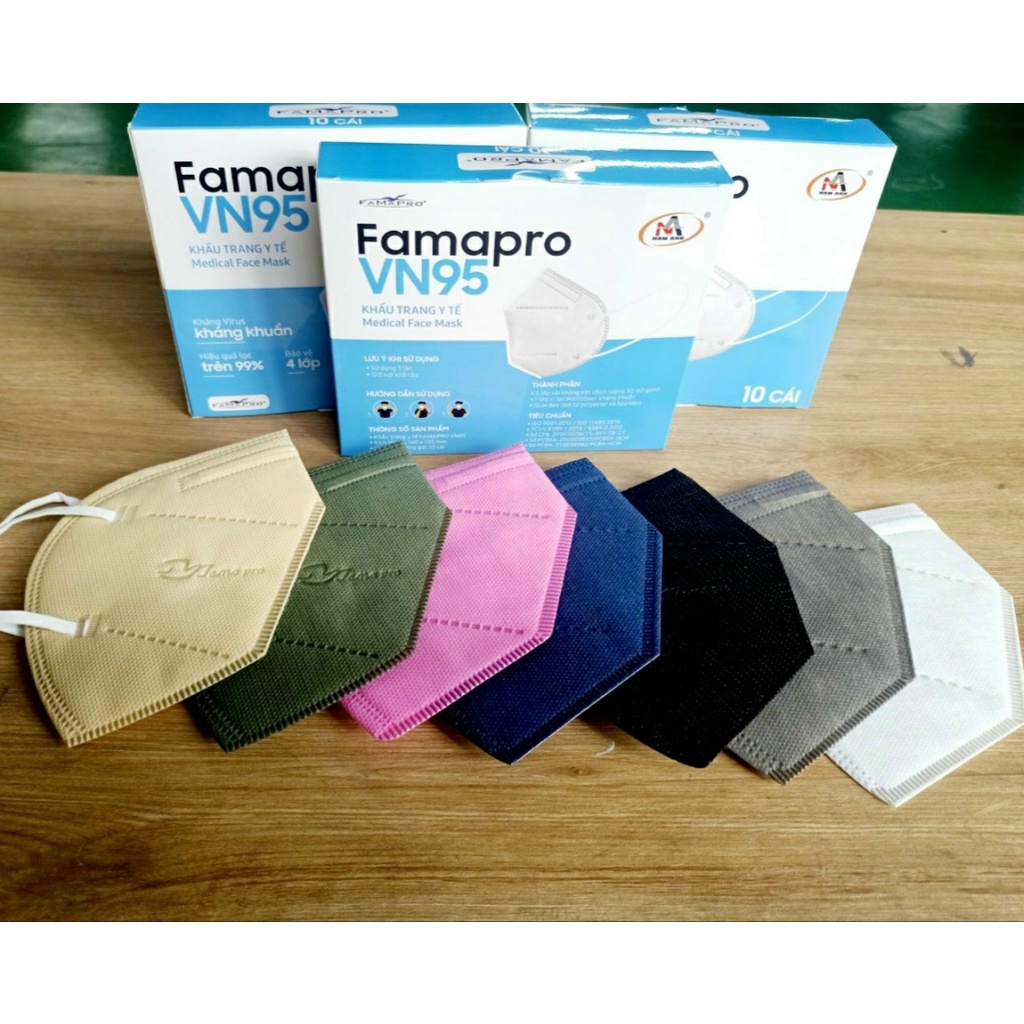 Thùng 50 hộp Khẩu trang N95 Famapro VN95 chính hãng Nam Anh, 4 lớp kháng khuẩn chống giọt bắn