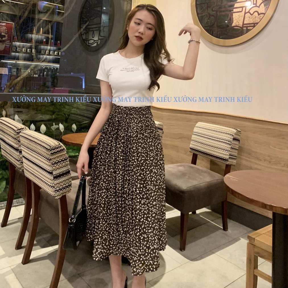 Chân váy xếp ly hoa nhí ulzzang 2 lớp cạp chun vải chiffon mềm mịn mát Xưởng May Trinh Kiều 💯 🔥