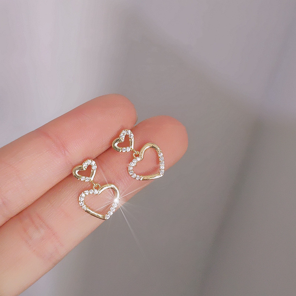 Bông Tai Mạ Bạc 925 Hình Trái Tim Đơn Giản Thời Trang Phong Cách Hàn Quốc