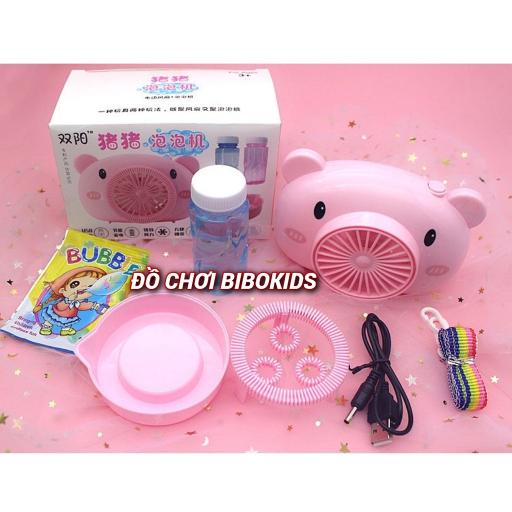 Máy ảnh thổi bong bóng xà phòng 2in1 dùng sạc kèm dây đeo màu hồng cho bé
